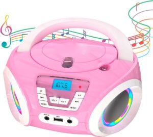 Draagbare CD-speler voor Kinderen – Boombox met FM-radio en Luidsprekers – Inclusief Batterijen – Roze 2024 Model