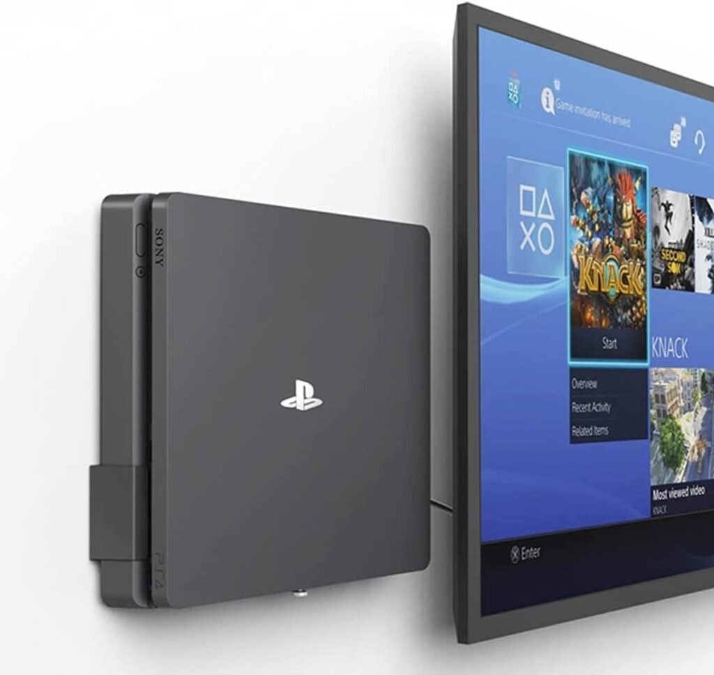 Muurbeugel voor PS4 Slim console, ruimtebesparende wandhouder naast of achter tv voor game console