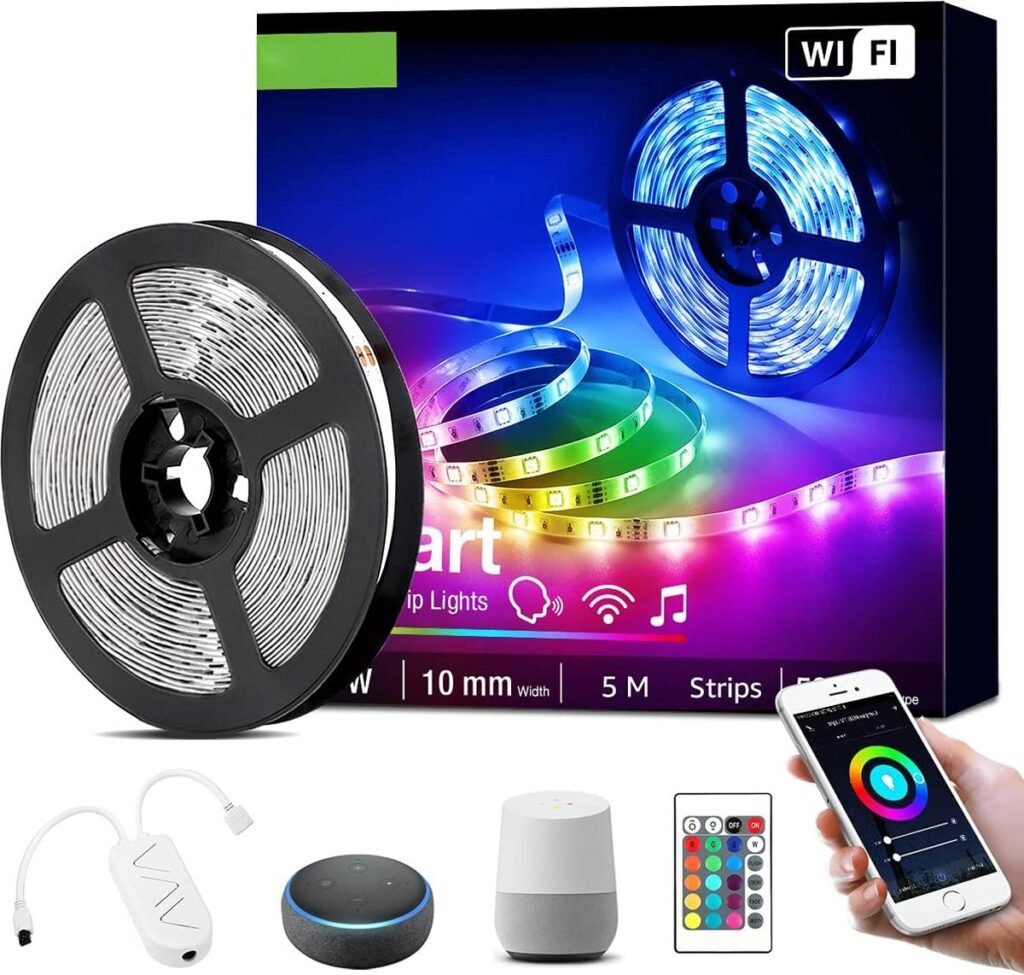WiFi LED Strip 5m met RGB kleurverandering, slimme LED verlichting met appbediening en muziekmodus