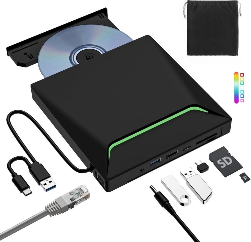 Externe DVD brander met USB 3.0 en Type-C voor laptop, PC en MacBook, draagbare CD/DVD speler met opbergdoos