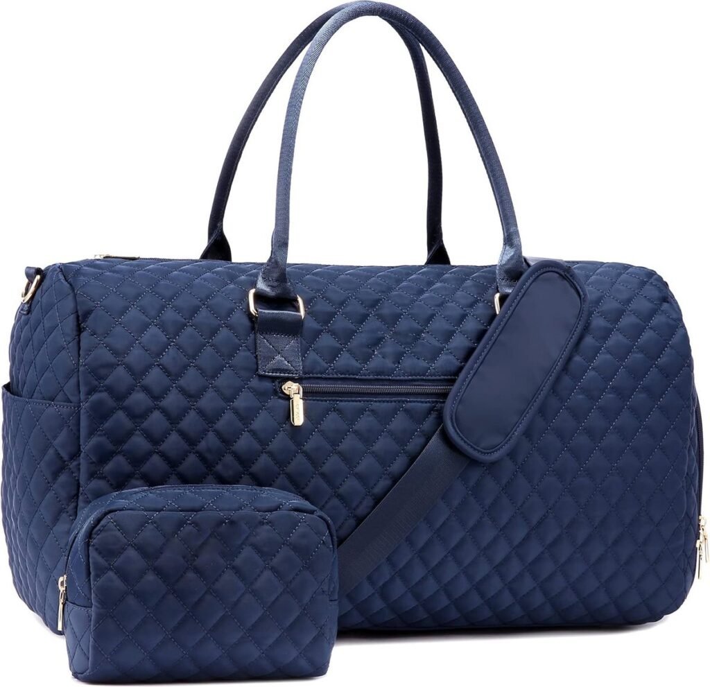 Donkerblauwe sporttas voor dames als waterdichte reistas en weekender bag voor sport, reizen en handbagage
