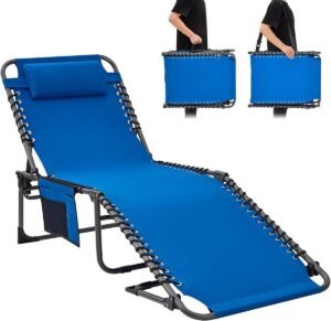 Ligbed verstelbaar – Opvouwbare tuinligstoel met kussen – Campingbed voor buiten en strand – 5 standen rugleuning 190×59 cm
