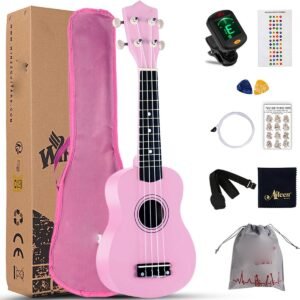 Roze 21 inch soprano ukelele starter set voor beginners met draagtas en accessoires