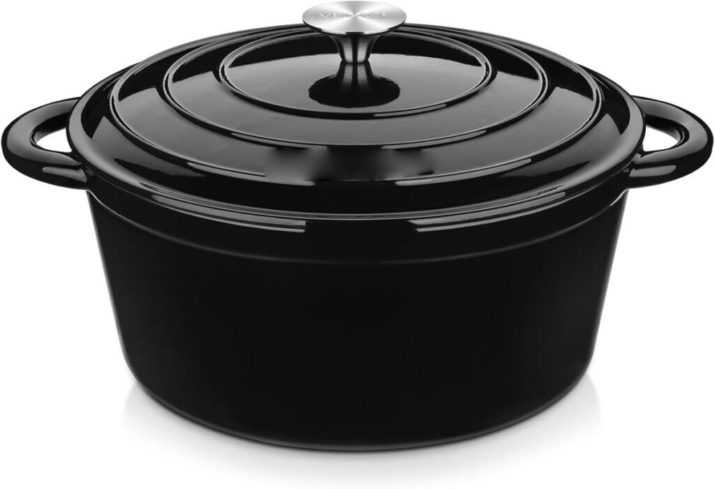 Gietijzeren pan met deksel 6,5 liter zwarte emaille braadpan voor oven en stoofgerechten