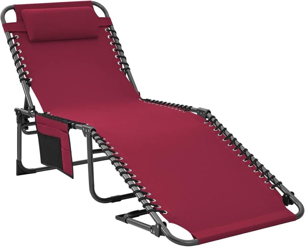 Opvouwbare ligstoel met verstelbare rugleuning en kussen voor tuin, strand en camping gebruik