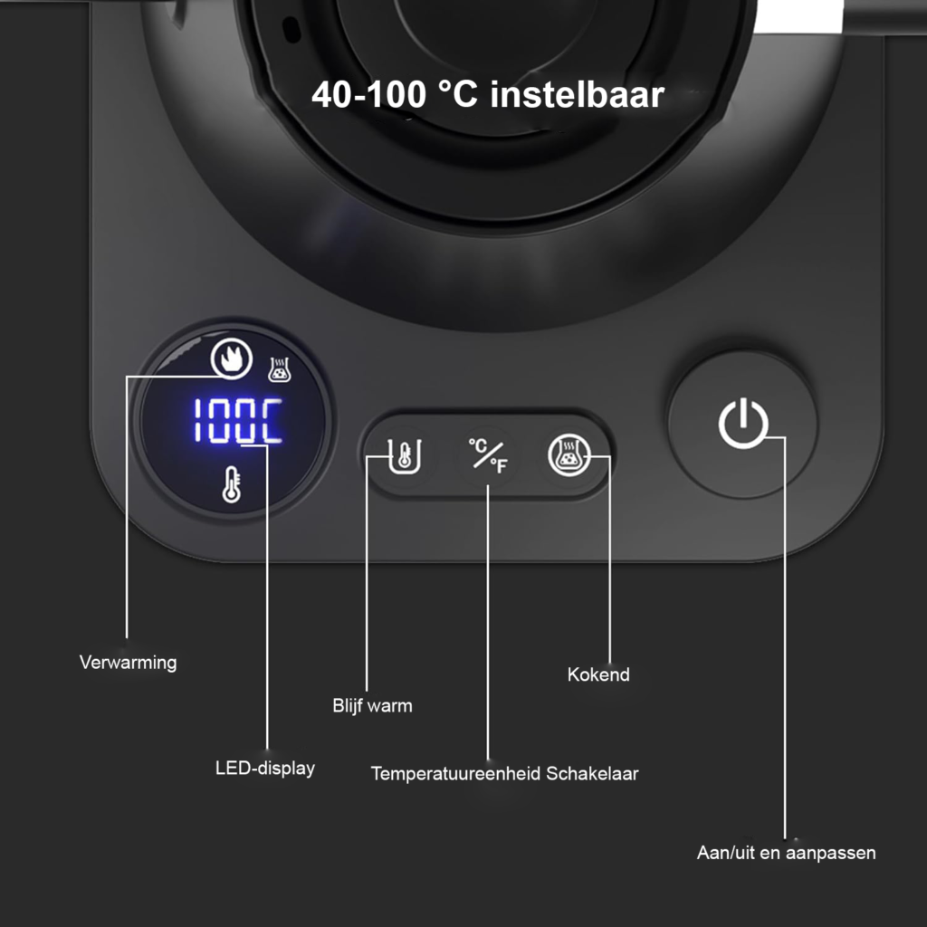 Elektrische gietketel met LCD display en temperatuurregeling voor koffie en thee 0,9L 1200W