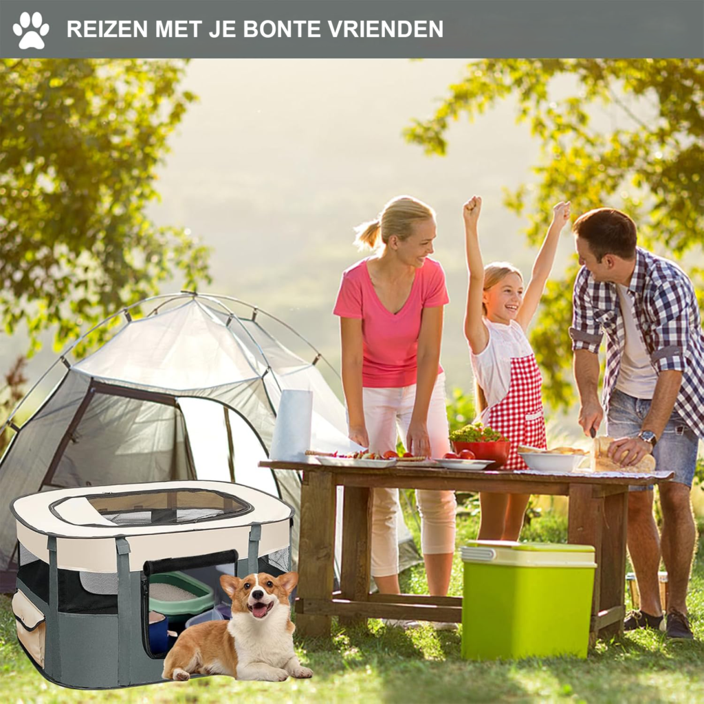 Vouwbare hondenren XL voor puppy's, kittens en konijnen binnen met draagbare speelpen in grijs