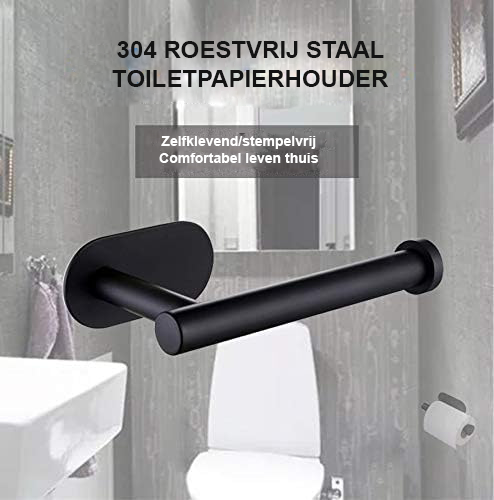 Zelfklevende zwarte RVS toiletpapierhouder zonder boren voor badkamer en toilet met waterbestendige wandmontage