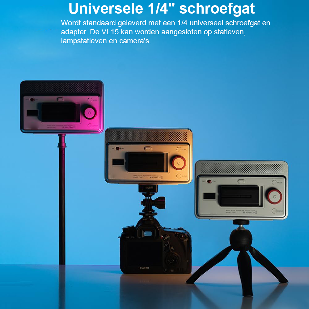 Draagbare RGB videolamp met accu, LED studiobelichting met app bediening voor fotografie en video