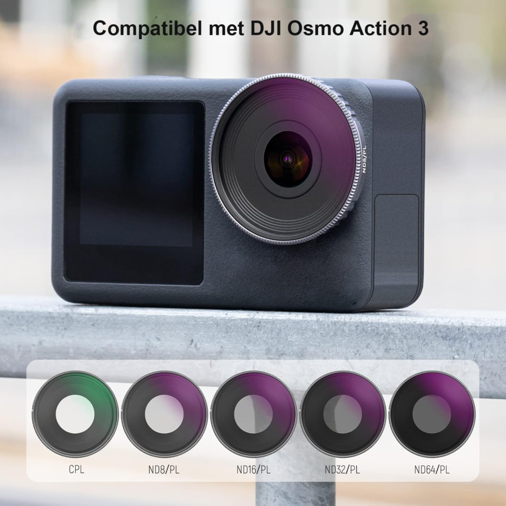 ND/CPL filter set voor DJI Osmo Action 3 met ND filters en aluminium frame, set van 5