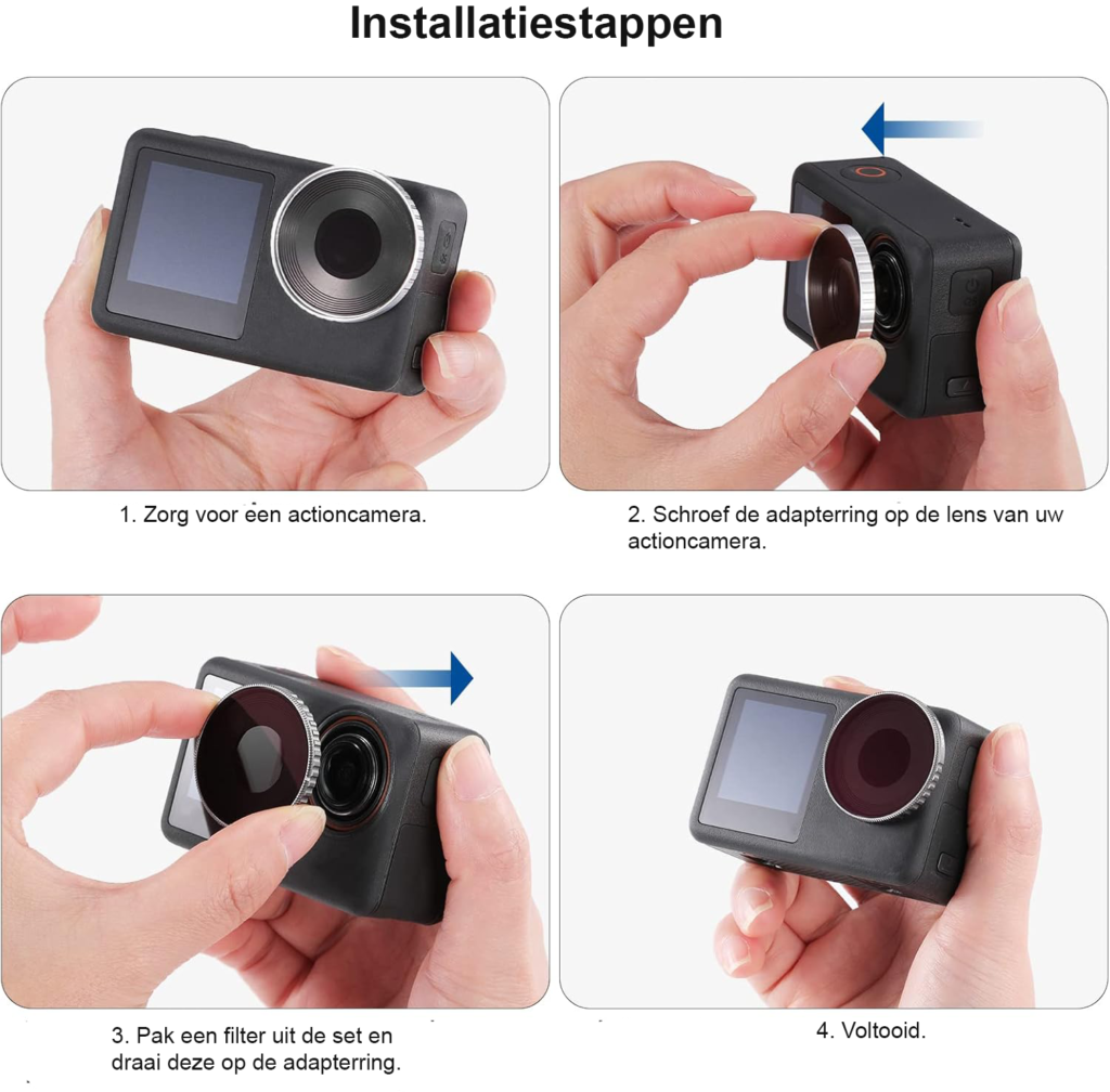 ND/CPL filter set voor DJI Osmo Action 3 met ND filters en aluminium frame, set van 5