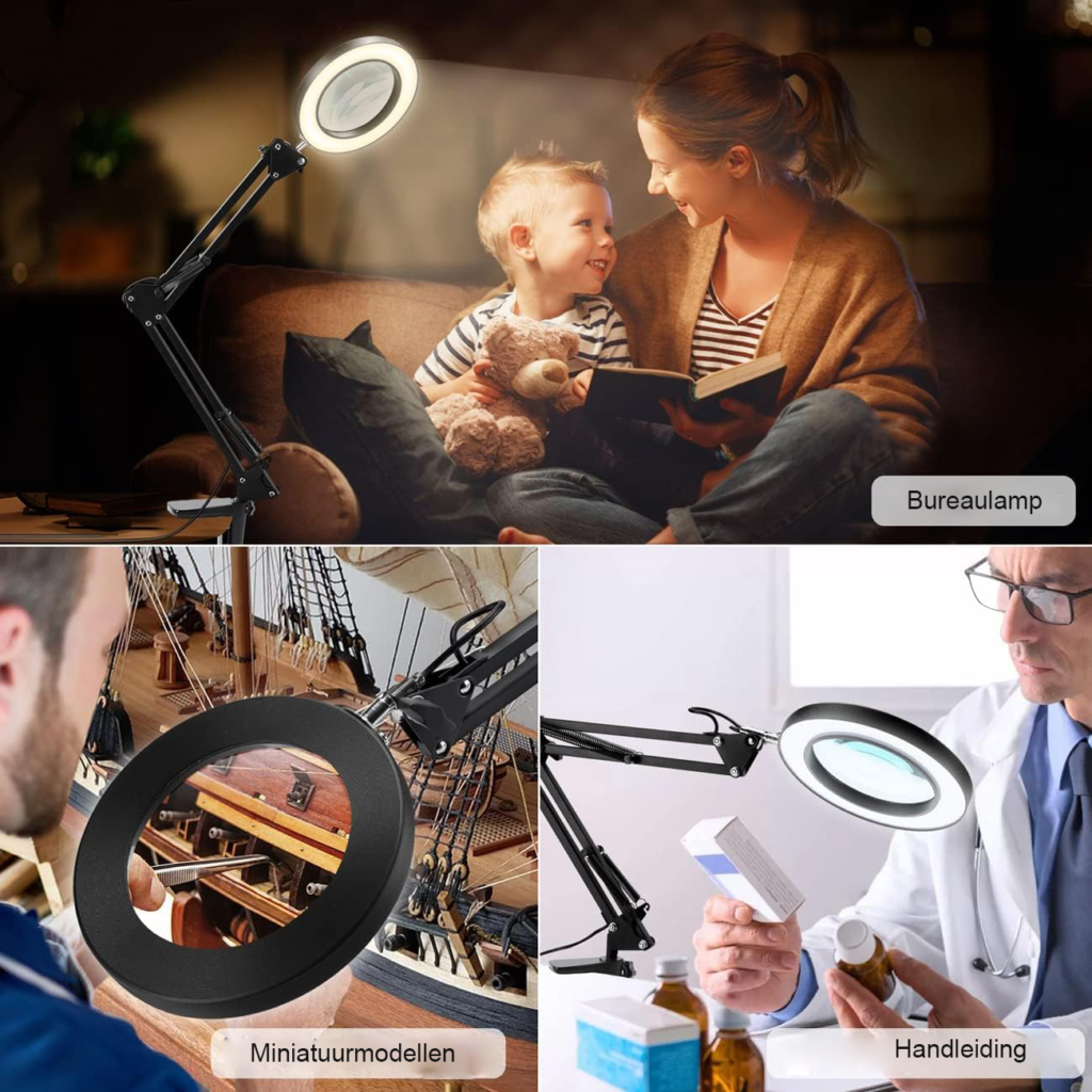 Vergrootglas met verlichting en standaard voor lezen, handwerken en reparaties met 10x vergroting