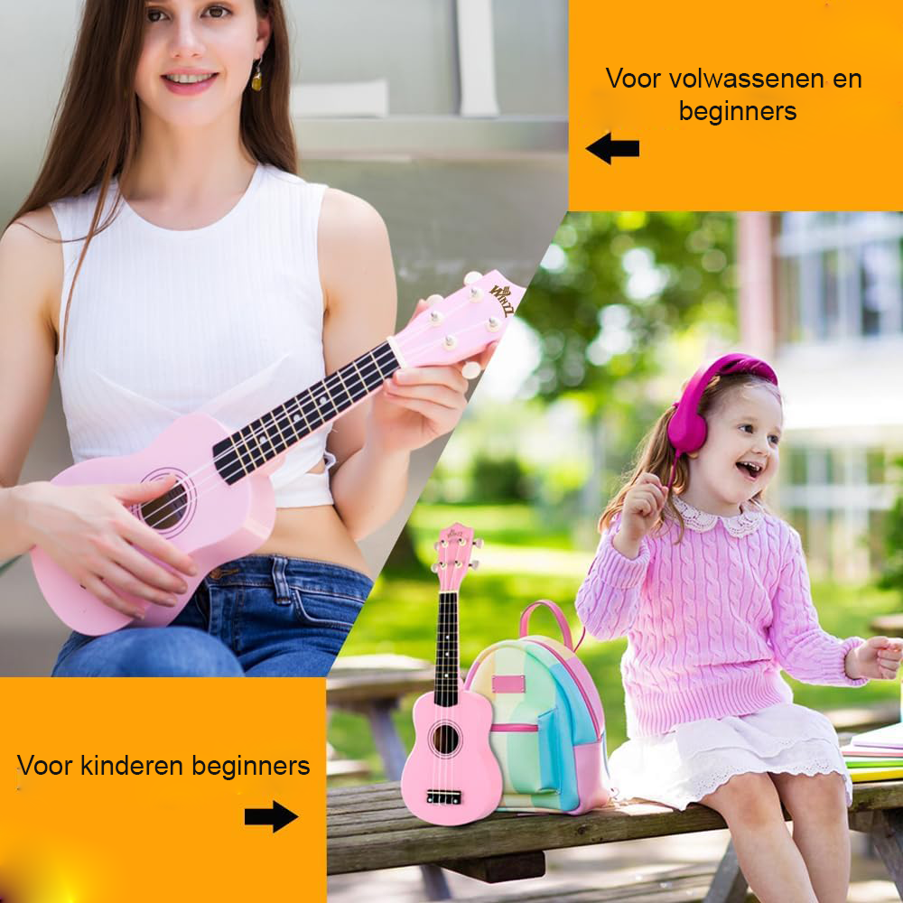 Roze 21 inch soprano ukelele starter set voor beginners met draagtas en accessoires