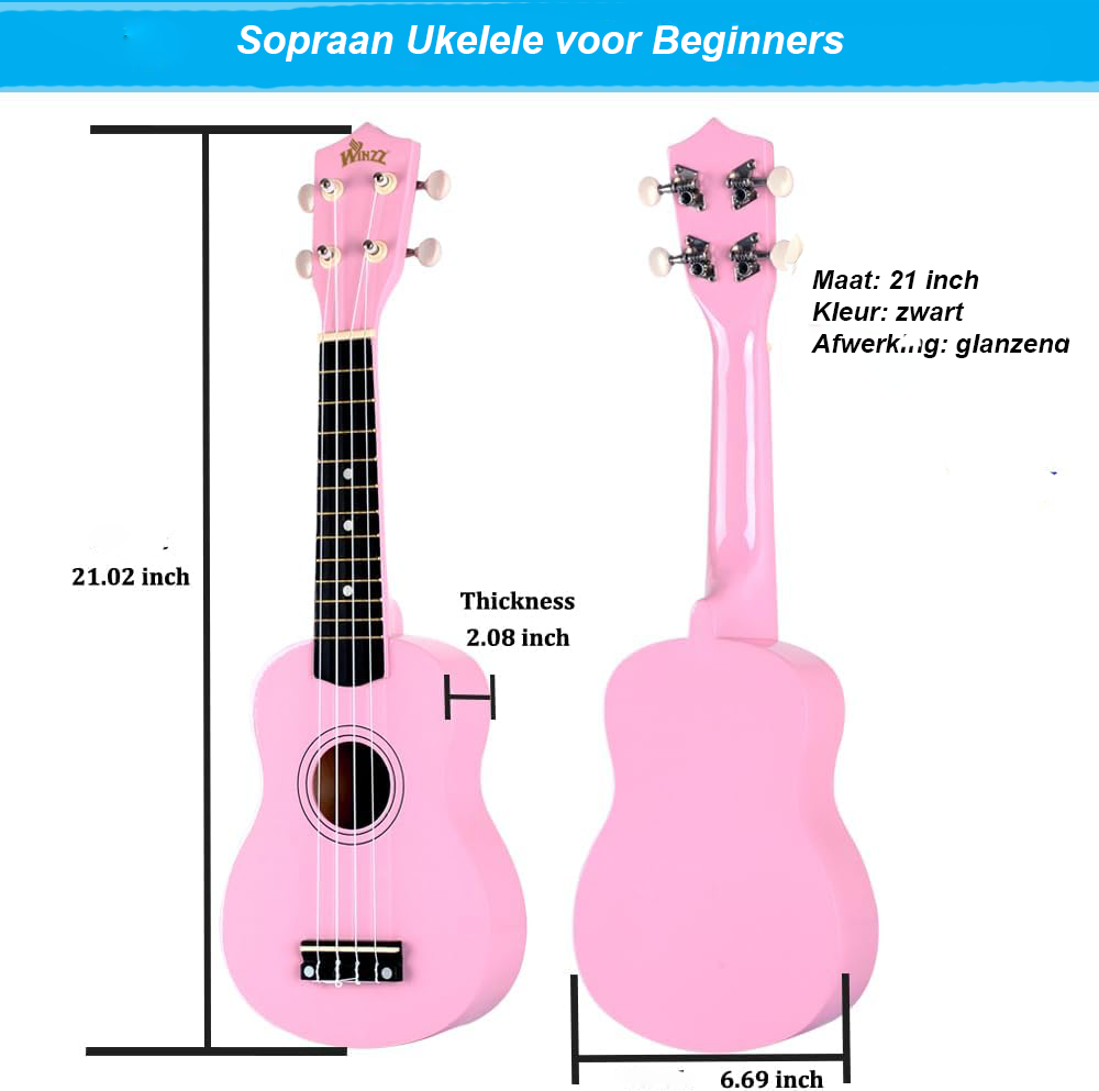 Roze 21 inch soprano ukelele starter set voor beginners met draagtas en accessoires