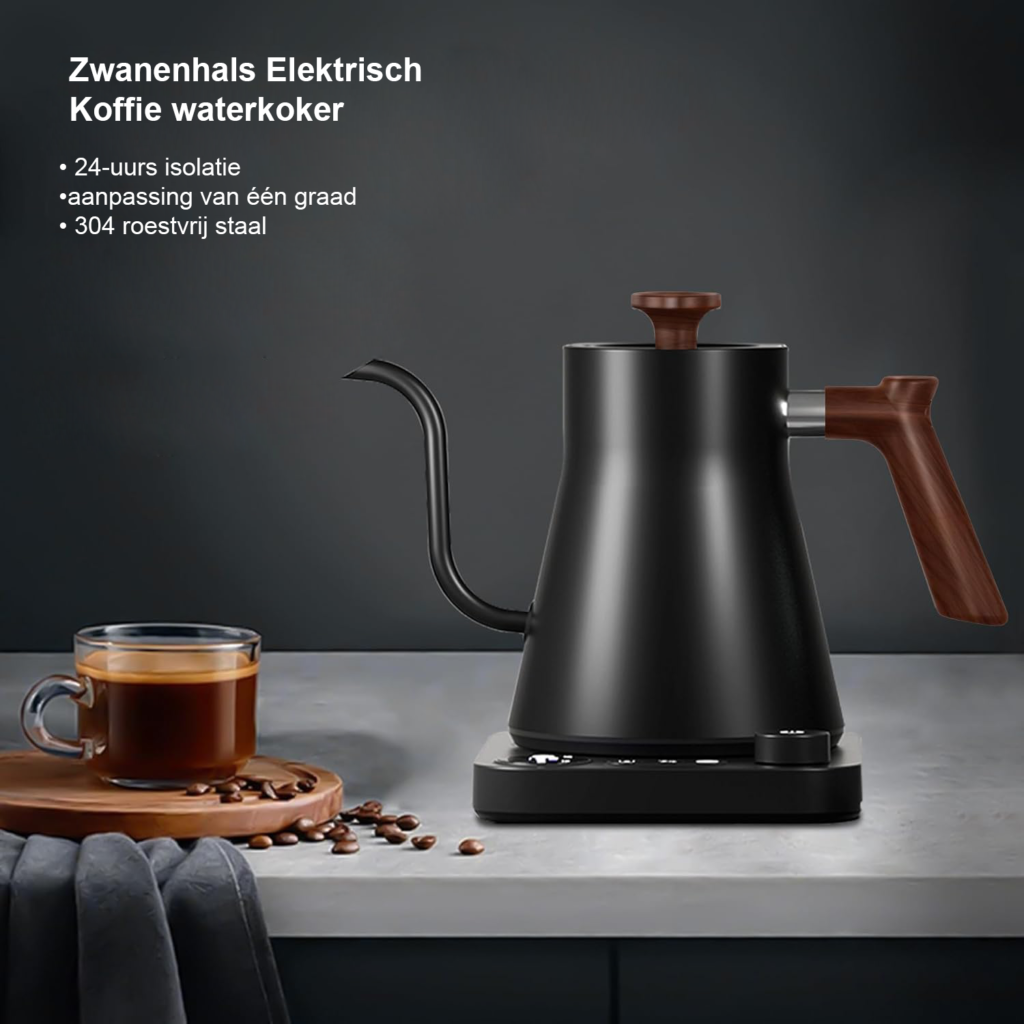 Elektrische gietketel met LCD display en temperatuurregeling voor koffie en thee 0,9L 1200W