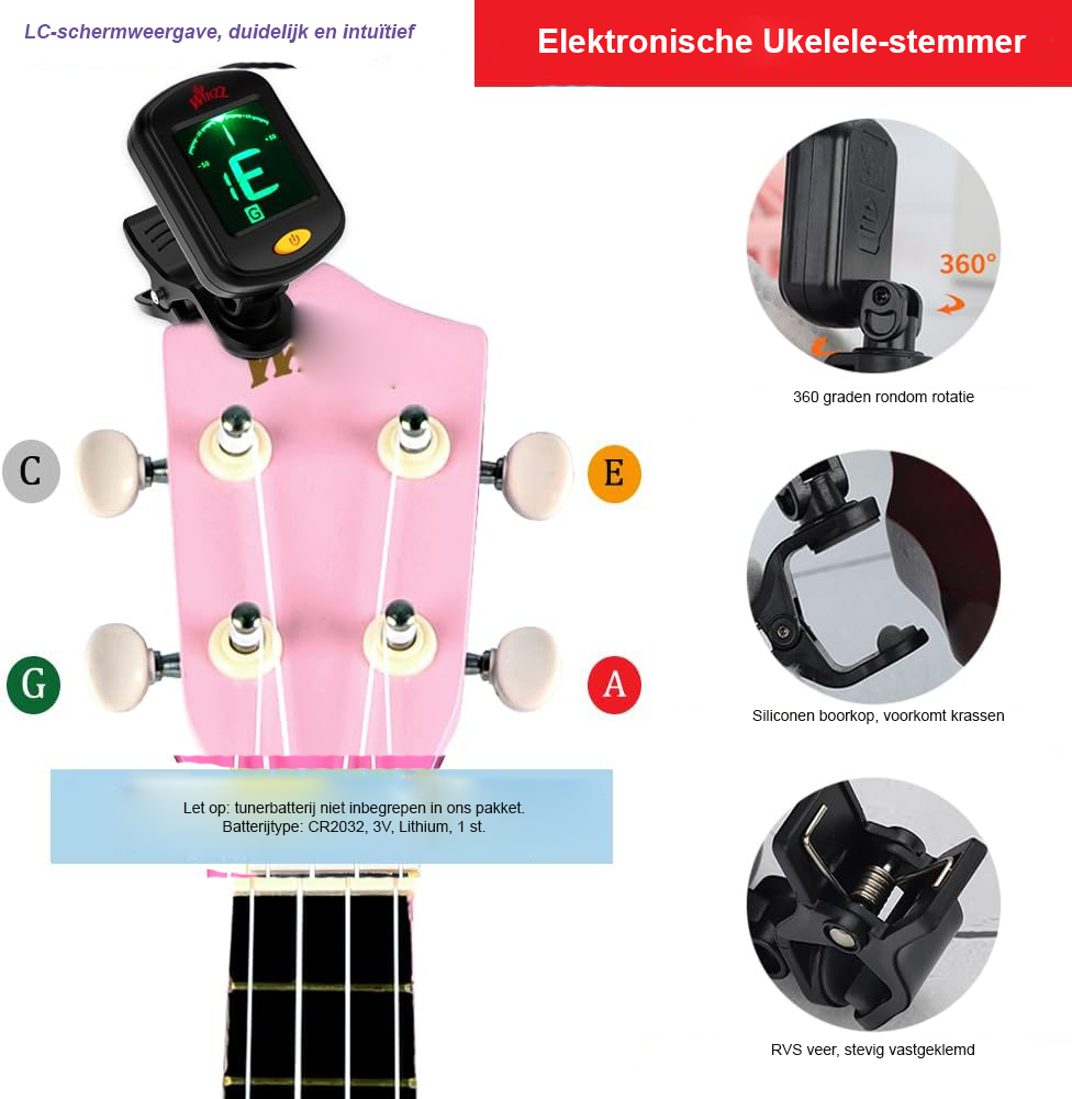 Roze 21 inch soprano ukelele starter set voor beginners met draagtas en accessoires