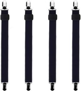 Laken Spanners 4 Stuks Verstelbaar – Elastische Hoekspanners met Metalen Clips voor Hoeslakens en Matrassen – Anti-Slip Lakenhouders – 30 tot 120 cm Zwart
