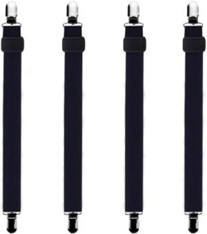 Verstelbare laken spanners set van 4 met metalen clips voor hoeslakens en matrassen in zwart