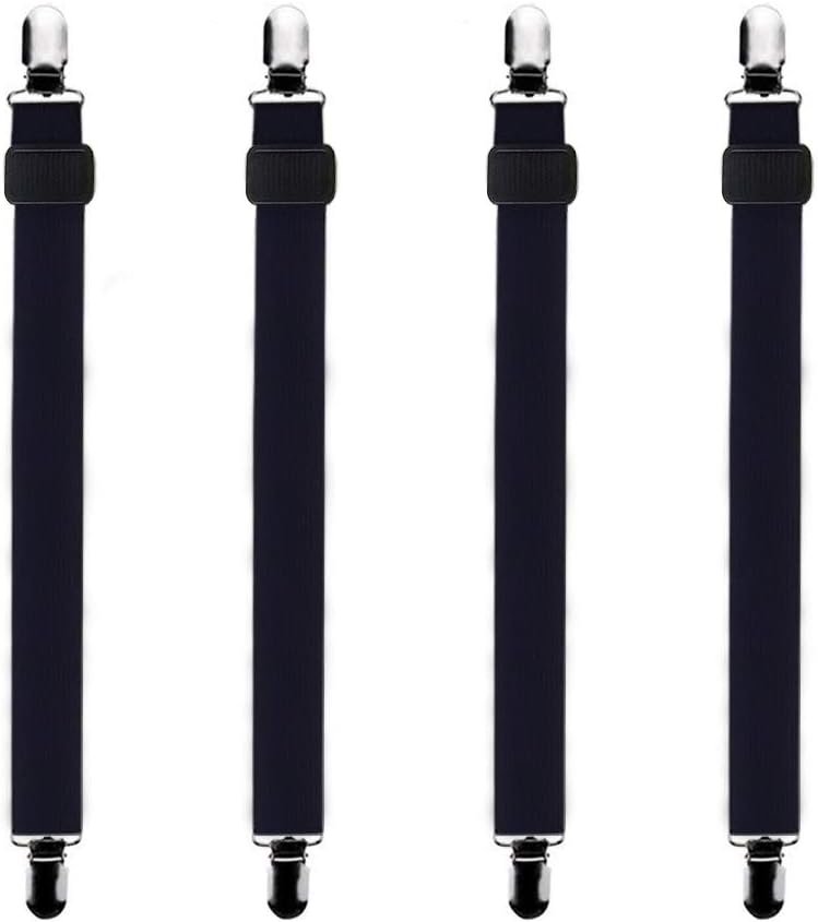 Verstelbare laken spanners set van 4 met metalen clips voor hoeslakens en matrassen in zwart