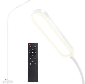 Staande LED Leeslamp Dimbaar 15W 1500 Lumen – Vloerlamp met Afstandsbediening en Touchbediening – 4 Kleurtemperaturen Timer – Wit
