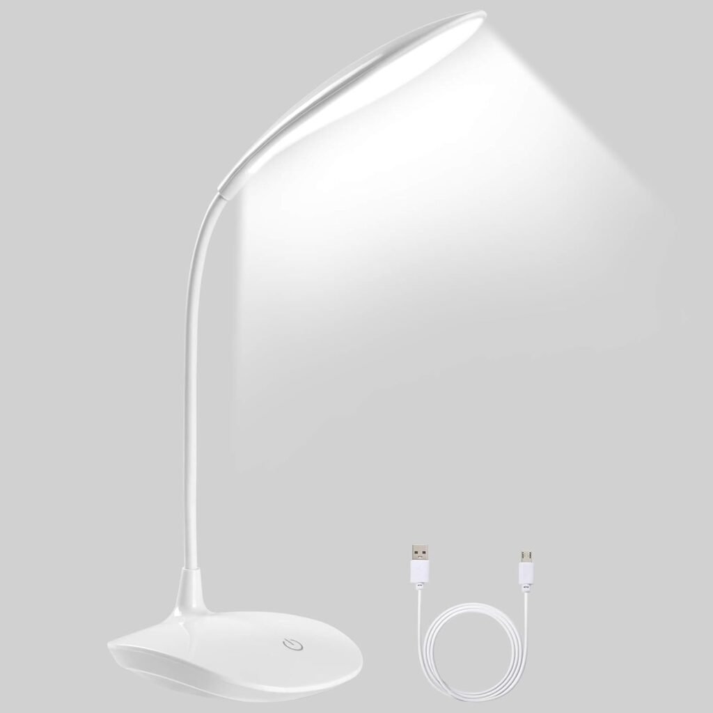 LED bureaulamp met touchbediening, dimbare leeslamp met USB voeding voor bureau, slaapkamer en studieruimte