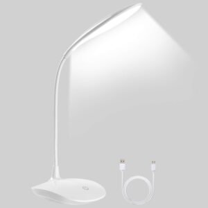 LED Bureaulamp met Touchbediening – Dimbare Leeslamp met 3 Helderheidsniveaus – Flexibele Tafellamp voor Bureau en Slaapkamer – USB Voeding Wit