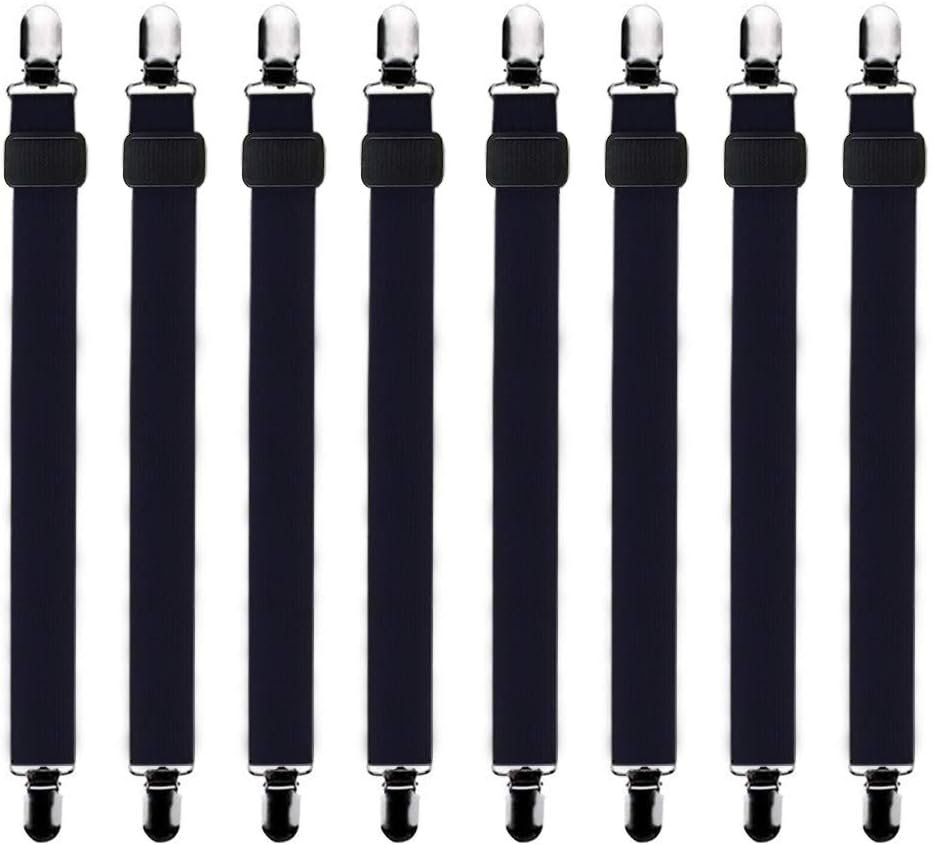 Verstelbare laken spanners 60-200 cm met metalen clips voor hoeslakens en matrassen, set van 8 zwart