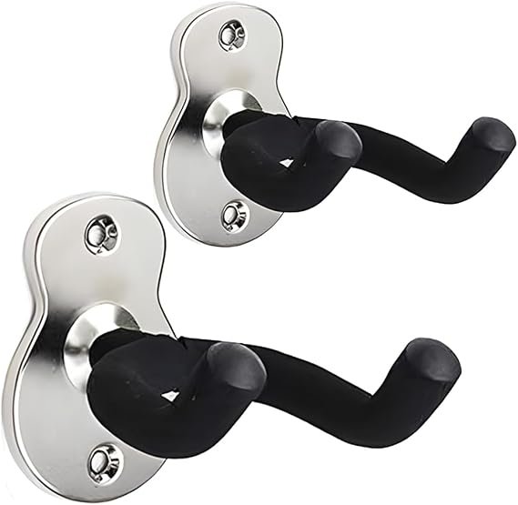 Gitaar wandhouder 2-pack zwart met metalen gitaarhaak voor akoestische en elektrische gitaren, bas en ukulele