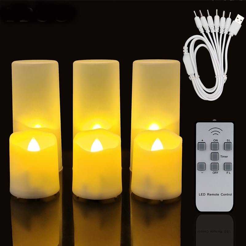 Oplaadbare LED theelichtjes set 6 stuks met flikkerende vlam en afstandsbediening voor sfeerverlichting