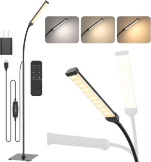 Staande LED lamp met dimbare leeslamp, afstandsbediening en verstelbare verlichting voor woonkamer, slaapkamer en kantoor