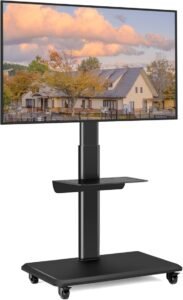 TV Standaard Verrijdbaar met Wieltjes – Draaibare Televisie Beugel met Hoogteverstelling – Zwart – Geschikt voor 26-65 inch TV en VESA 400