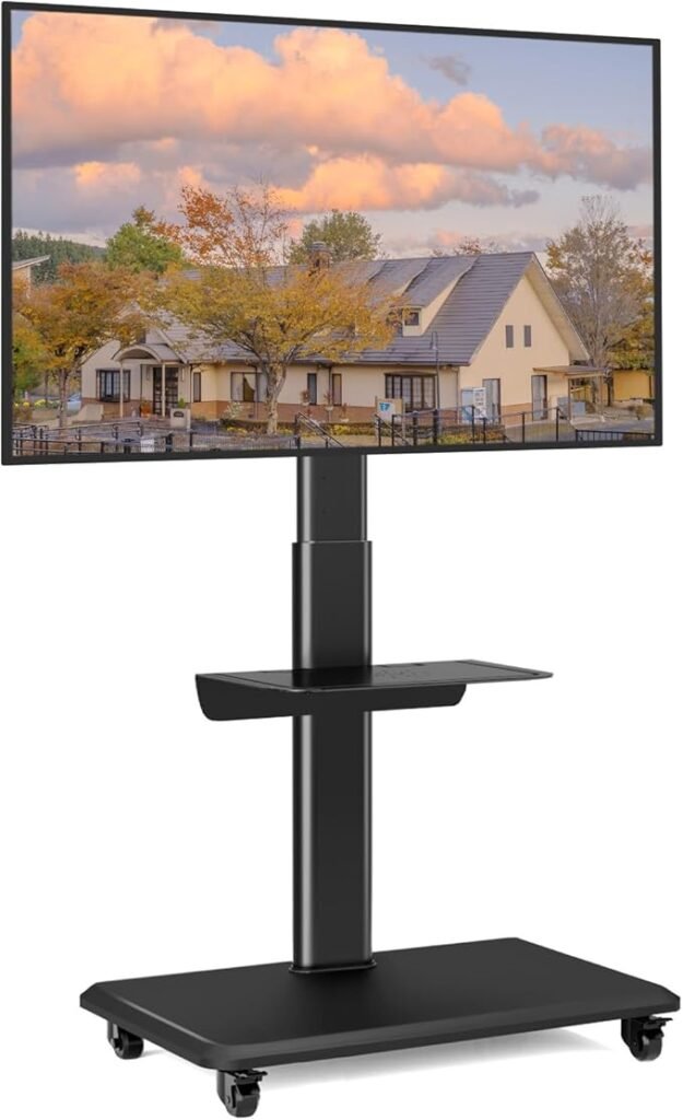 Verrijdbare TV standaard met wieltjes voor 26-65 inch televisie, draaibaar en in hoogte verstelbaar zwart model met VESA 400
