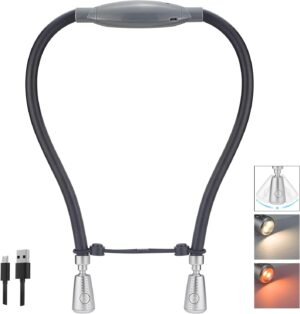 LED boekenlamp met buigbare armen, oplaadbare leeslamp voor lezen in bed, breien en kamperen, zilver