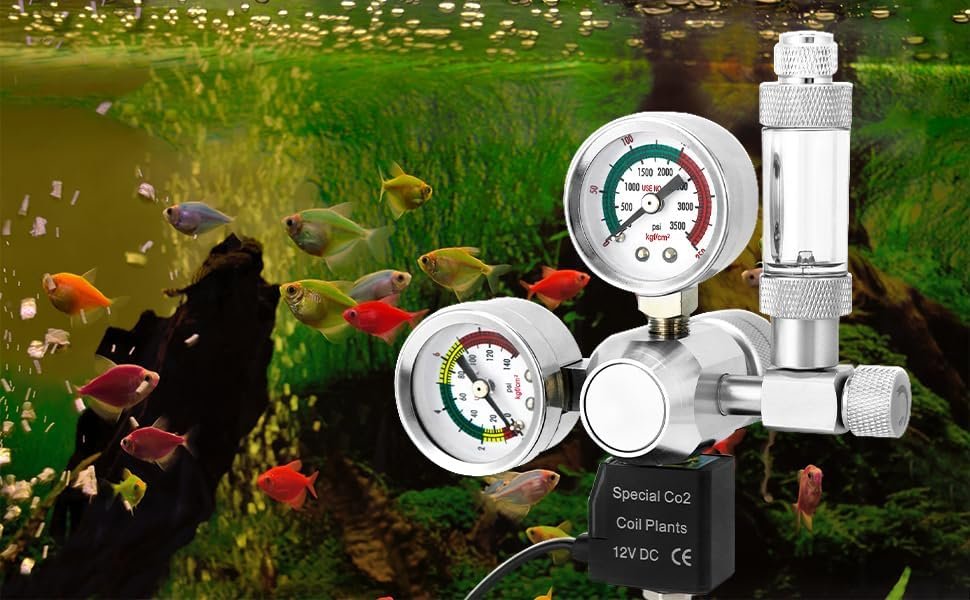 Aquarium CO2 drukregelaar met dubbel meter display en bubble counter voor CO2-systeem met W21.8 aansluiting