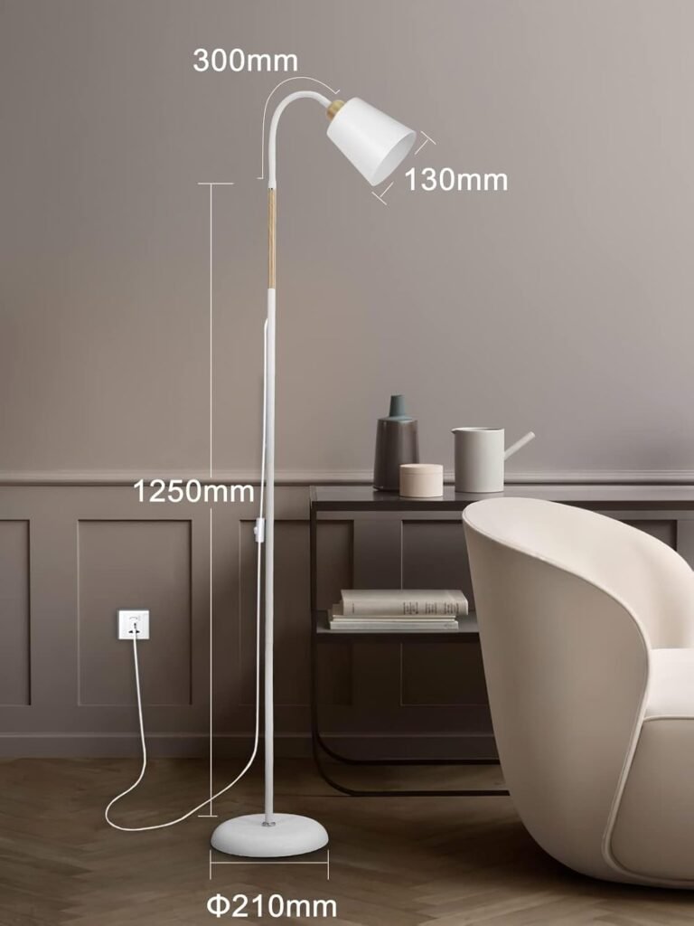 Witte 360° draaibare staande vloerlamp met metalen frame, E27 fitting tot 60W voor woonkamer of slaapkamer, hoogte 159 cm