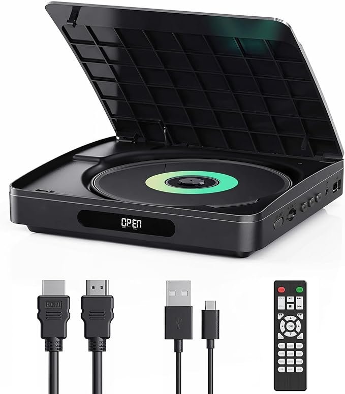 Mini DVD speler voor TV met HDMI kabel, HD upscaling en ondersteuning voor DVD en CD formaten