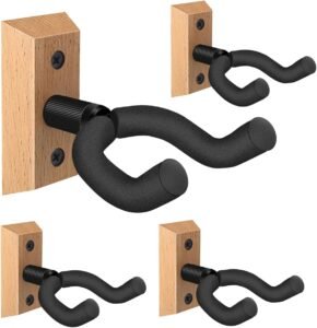 Gitaar Muurbeugel Set van 4 – Wandhouder voor Akoestische en Elektrische Gitaar – Ruimtebesparende Wandmontage Zwart Walnoot – Belastbaar tot 15,88 kg