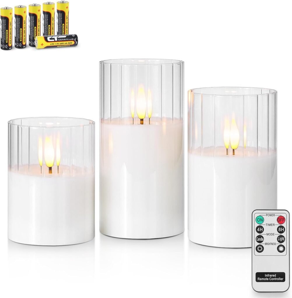 Set van 3 rookgrijze LED kaarsen van glas met afstandsbediening en batterijen voor huisdecoratie