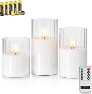Set van 3 rookgrijze LED kaarsen van glas met afstandsbediening en batterijen voor huisdecoratie