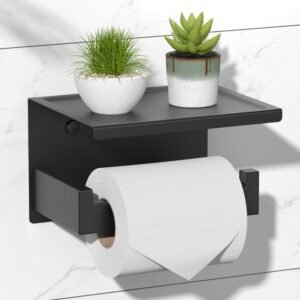 Toiletpapierhouder zonder boren met plank – Zelfklevende toiletrolhouder RVS wandmontage – Badkamer organizer met opbergrek – Roestvrij staal lijmbevestig