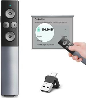 Draadloze presentatie clicker met timer en USB-C voor LED LCD schermen met luchtmuisfunctie en metalen behuizing