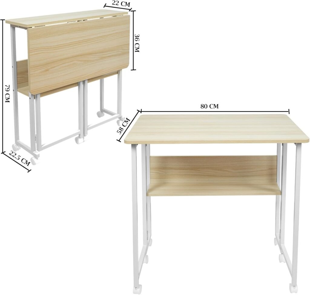 Vouwbureau met wielen en opberplank eiken kleur 80x58x75 cm voor thuis en kantoor