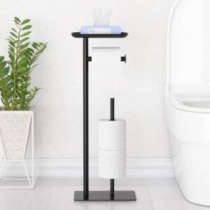 Vrijstaande Toiletrolhouder RVS met Bovenste Plank – Toiletpapierhouder voor 4 Rollen – Stabiele Badkamer WC Rolhouder – Moderne Vrijstaande Dispenser