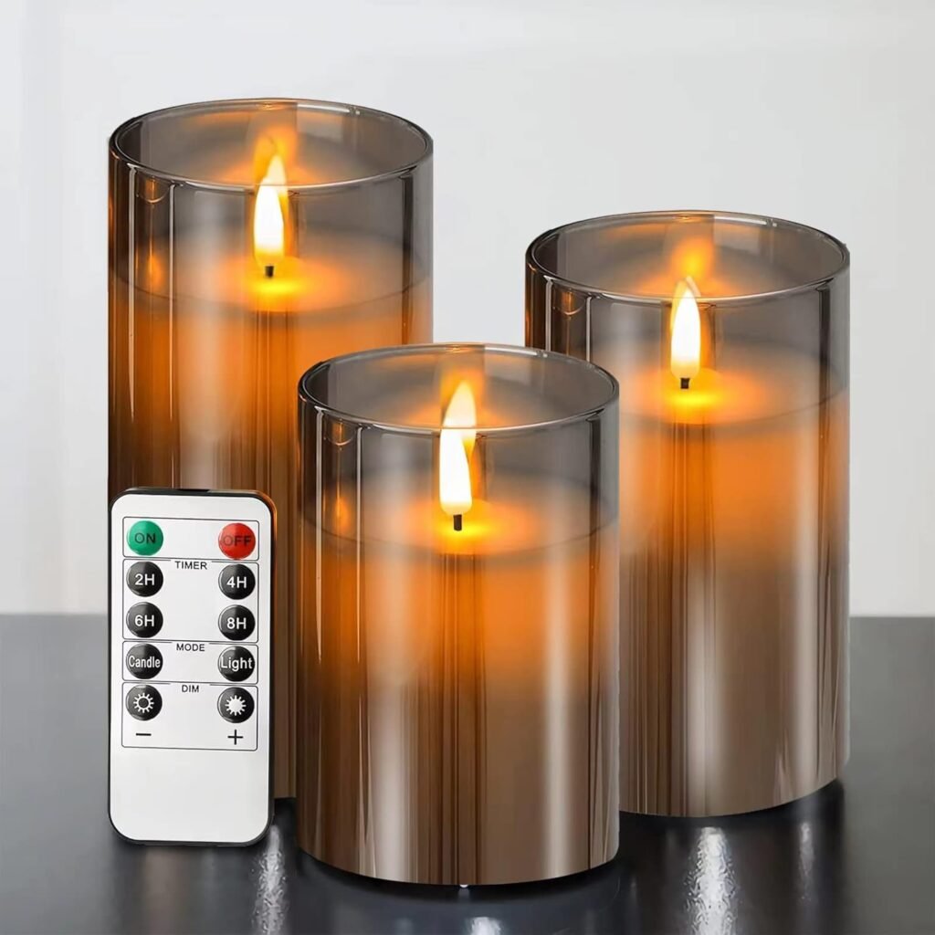 Glazen LED kaarsen set vlamloos met 3D wick en afstandsbediening voor kerstdecoratie