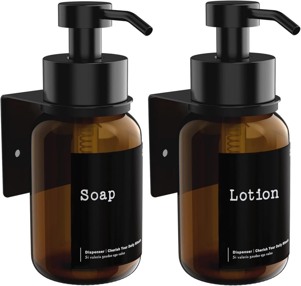 Glazen zeepdispenser set van 2 met wandmontage 250 ml voor badkamer, handzeep en shampoo