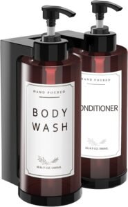 Zeepdispenser wandmontage 2-pack – Navulbare shampoo pompflessen voor badkamer en keuken – 300 ml lotiondispenser met etiketten – Ruimtebesparend ontwerp