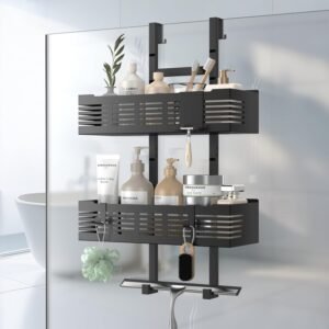 Doucheplank Zonder Boren Zwart – Ophangbare Douche Organizer voor Shampoo en Douchegel – Verstelbaar Ontwerp met 3 Haken voor Badkamer