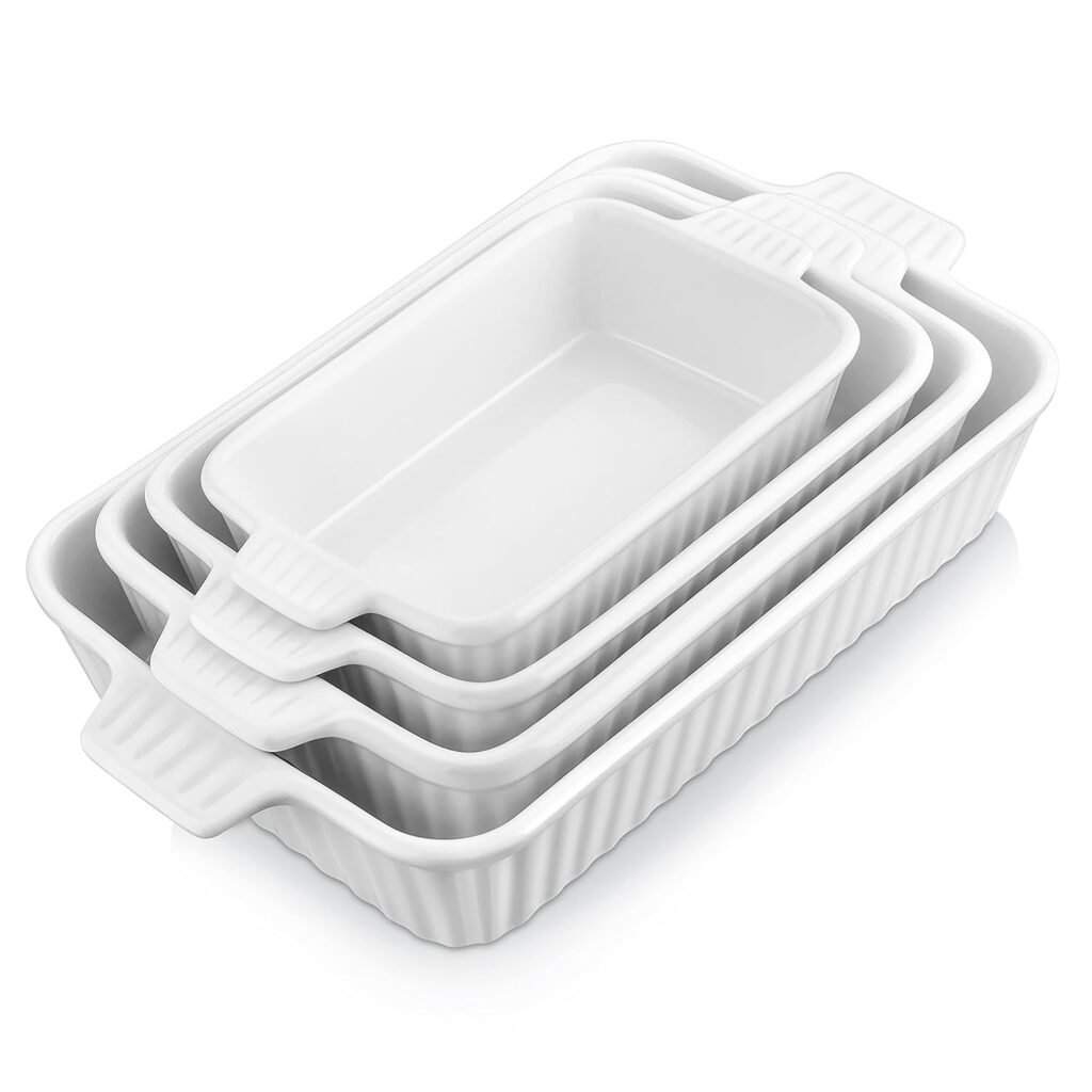 4-delige porseleinen ovenschaal set met witte bakvormen voor oven, magnetron en vaatwasser