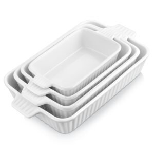 Ovenschalen Set 4 Delig Porselein – Witte Bakvormen voor Oven en Magnetron – Vaatwasserbestendige Schalen voor Lasagne, Gebak en Casserole – Bakvorm Set