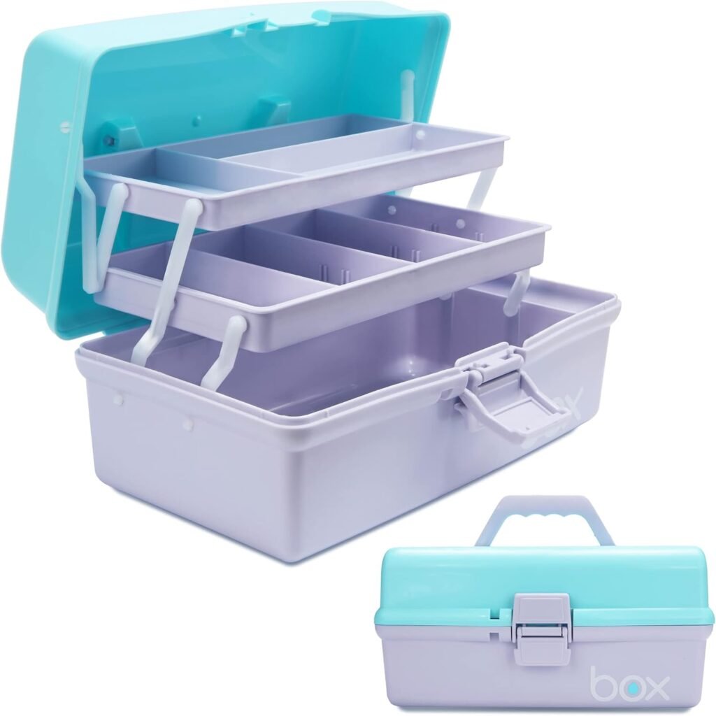 Opbergbox 12 inch met uitschuifbare lades en drielagen organizer in blauw paars